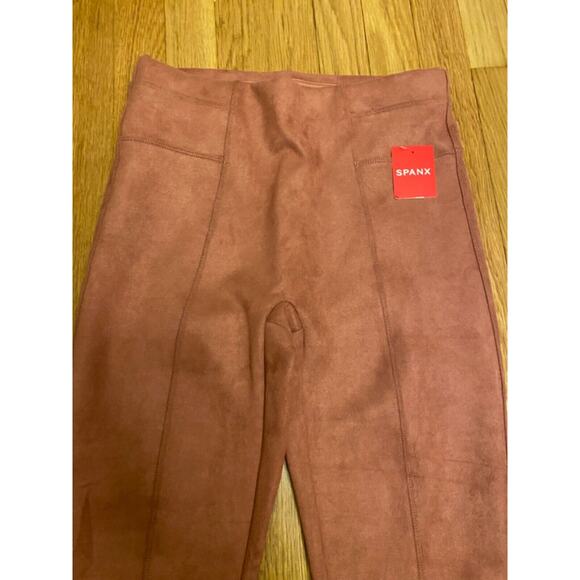 NEW SPANX Tummy Control Rose Faux Suede Leggings High Waist Womens Medium - Picture 3 of 5